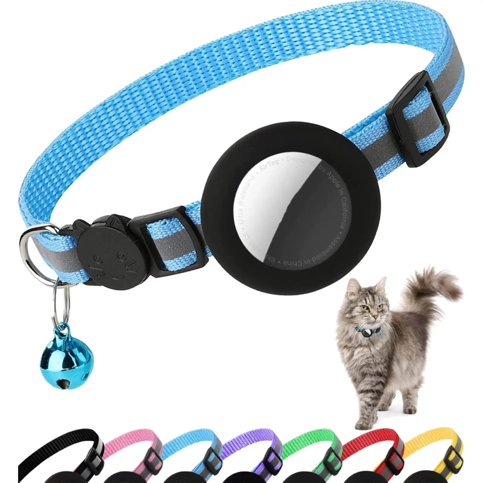 EVERBETTERUS Cat Collar Reflective Kitten Collar with Bell, Breakaway Airtag Cat Collar for Boys Girls Cats, GPS Tracker for Cats 0.4’’ Width Adjustable Safe Kitty Collar