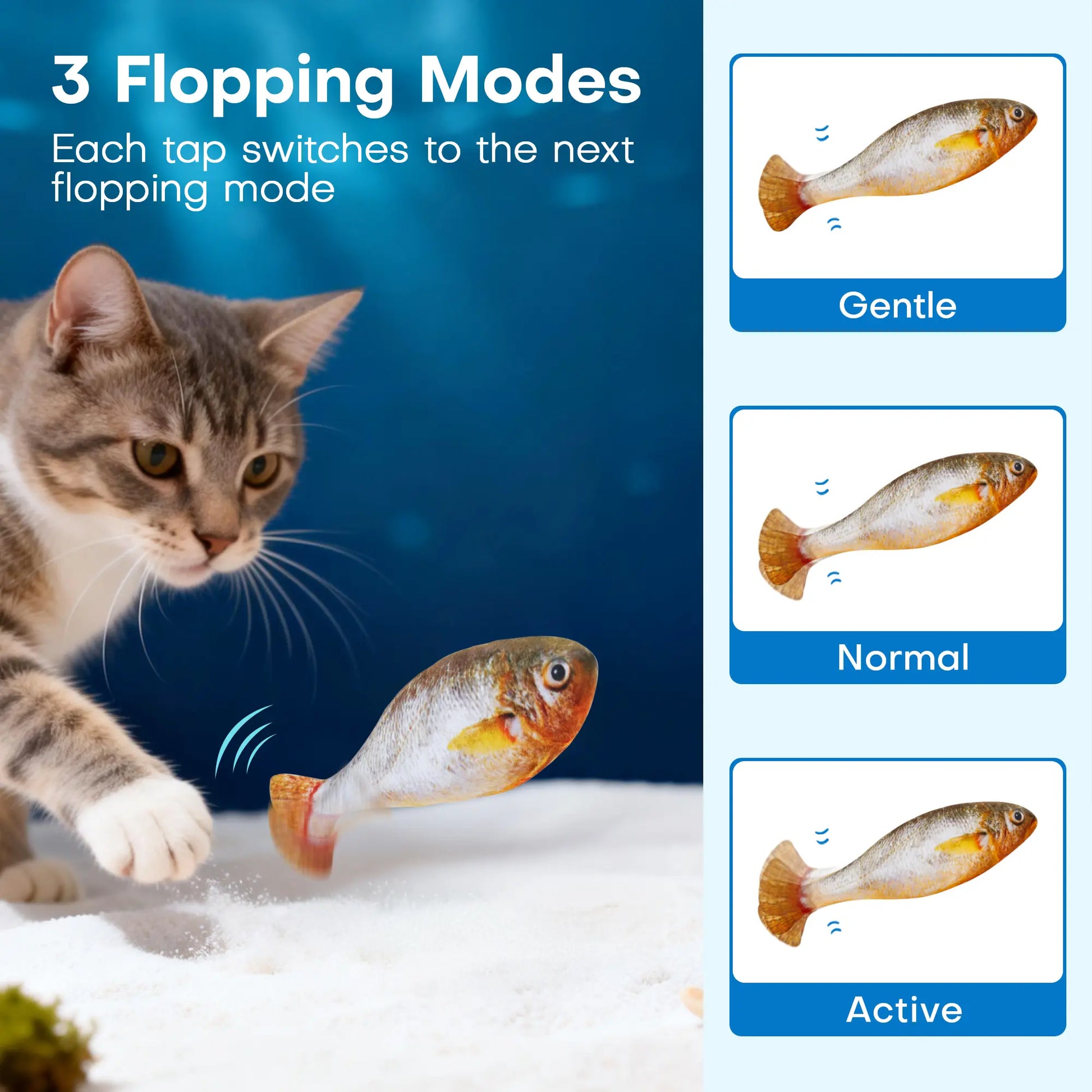 Potaroma Interactive Cat Toys - Realistic Tap-Activated Moving Fish with Catnip, Bite-Sized Kicker for Cats, Available in Sardine, Saury, and Yellow Croaker