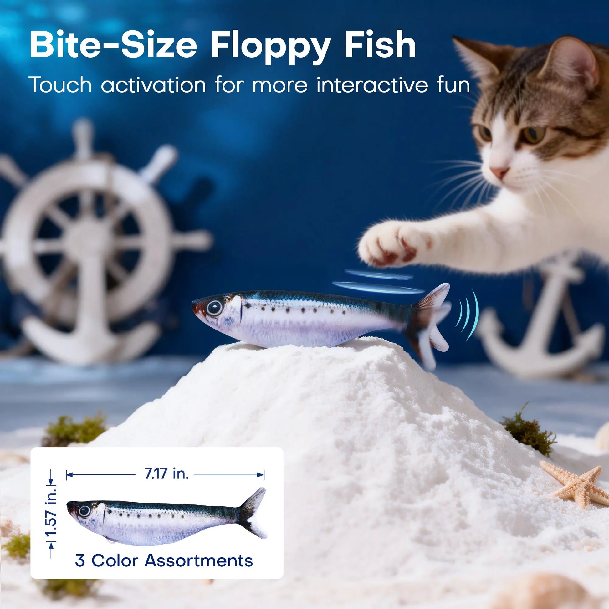 Potaroma Interactive Cat Toys - Realistic Tap-Activated Moving Fish with Catnip, Bite-Sized Kicker for Cats, Available in Sardine, Saury, and Yellow Croaker