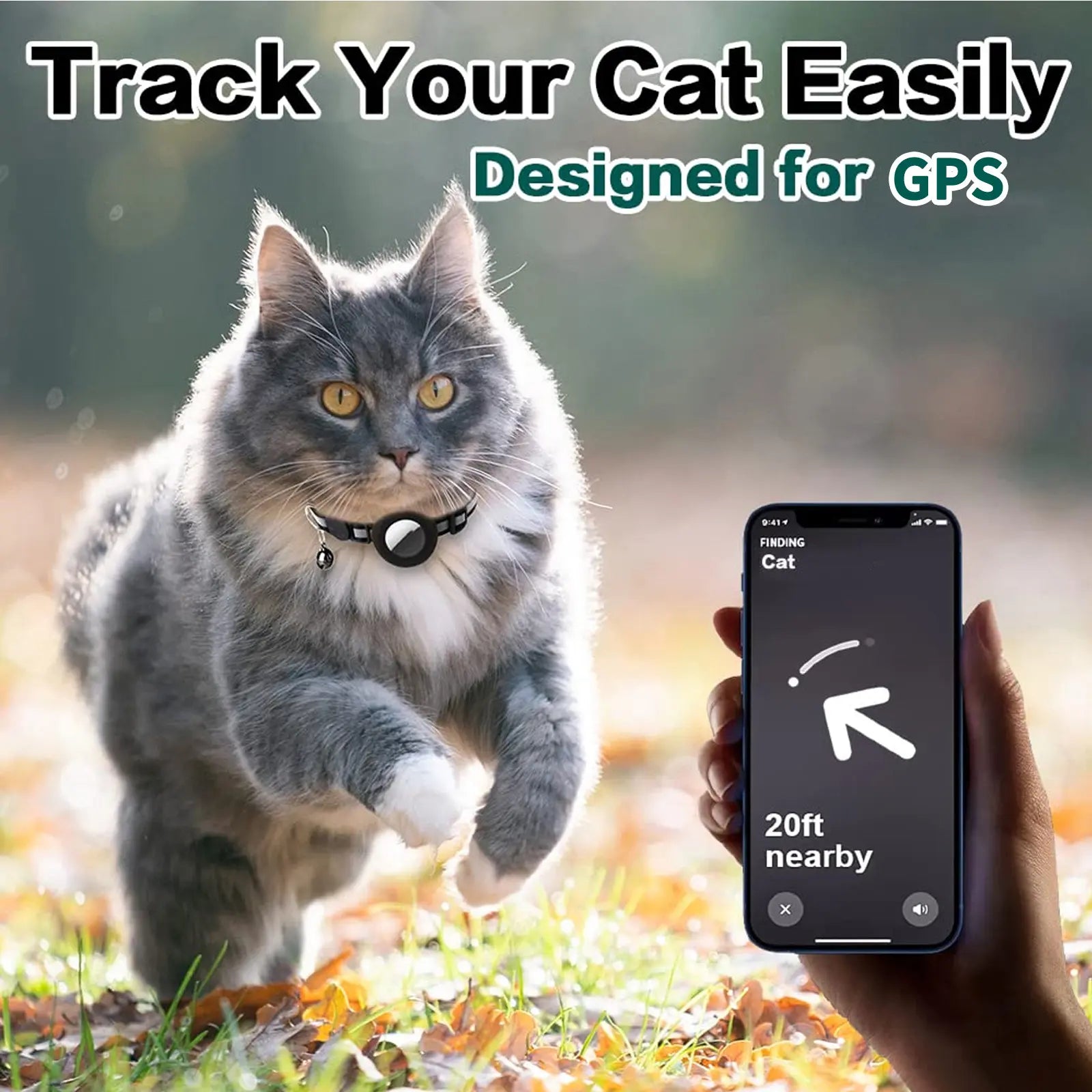 EVERBETTERUS Cat Collar Reflective Kitten Collar with Bell, Breakaway Airtag Cat Collar for Boys Girls Cats, GPS Tracker for Cats 0.4’’ Width Adjustable Safe Kitty Collar