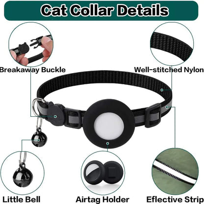 EVERBETTERUS Cat Collar Reflective Kitten Collar with Bell, Breakaway Airtag Cat Collar for Boys Girls Cats, GPS Tracker for Cats 0.4’’ Width Adjustable Safe Kitty Collar