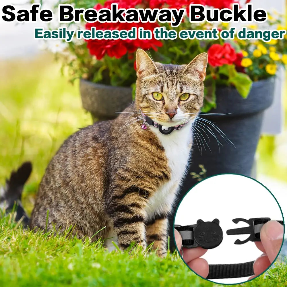 EVERBETTERUS Cat Collar Reflective Kitten Collar with Bell, Breakaway Airtag Cat Collar for Boys Girls Cats, GPS Tracker for Cats 0.4’’ Width Adjustable Safe Kitty Collar