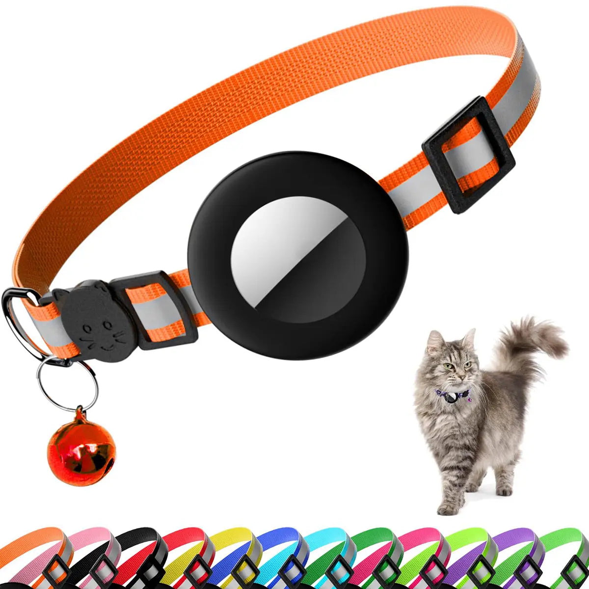 EVERBETTERUS Cat Collar Reflective Kitten Collar with Bell, Breakaway Airtag Cat Collar for Boys Girls Cats, GPS Tracker for Cats 0.4’’ Width Adjustable Safe Kitty Collar