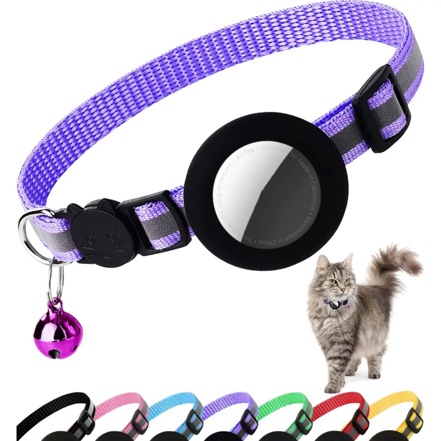 EVERBETTERUS Cat Collar Reflective Kitten Collar with Bell, Breakaway Airtag Cat Collar for Boys Girls Cats, GPS Tracker for Cats 0.4’’ Width Adjustable Safe Kitty Collar