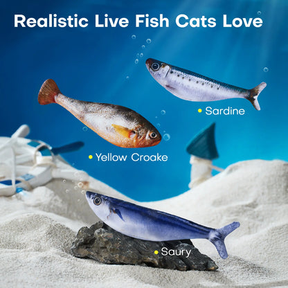 Potaroma Interactive Cat Toys - Realistic Tap-Activated Moving Fish with Catnip, Bite-Sized Kicker for Cats, Available in Sardine, Saury, and Yellow Croaker